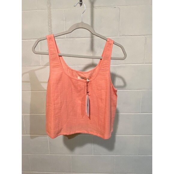 UGG Women's‎ Cinthia Cropped Tank Shirt Orange Cotton Relaxed Loungewear Logo - Picture 1 of 9